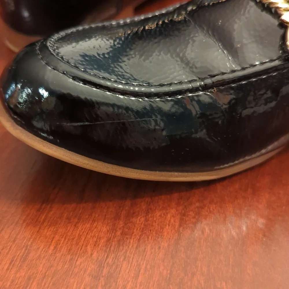 Franco Sarto Persephone black patent flats, size 8